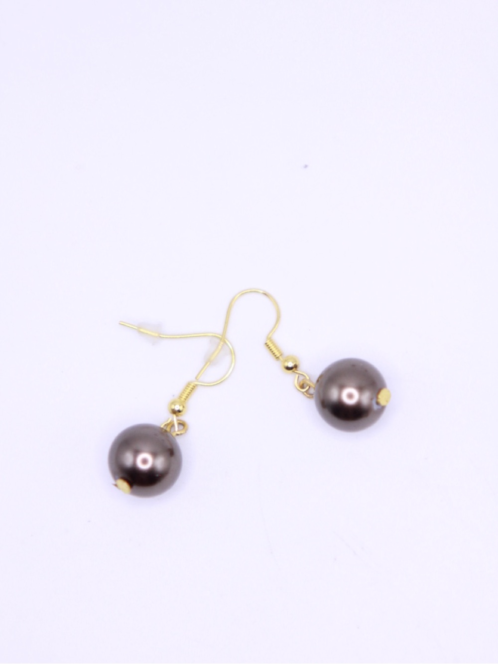 New Hypoallergenic Gold tone Hook Dark Brown Glass Faux Pearl Drop Earrings